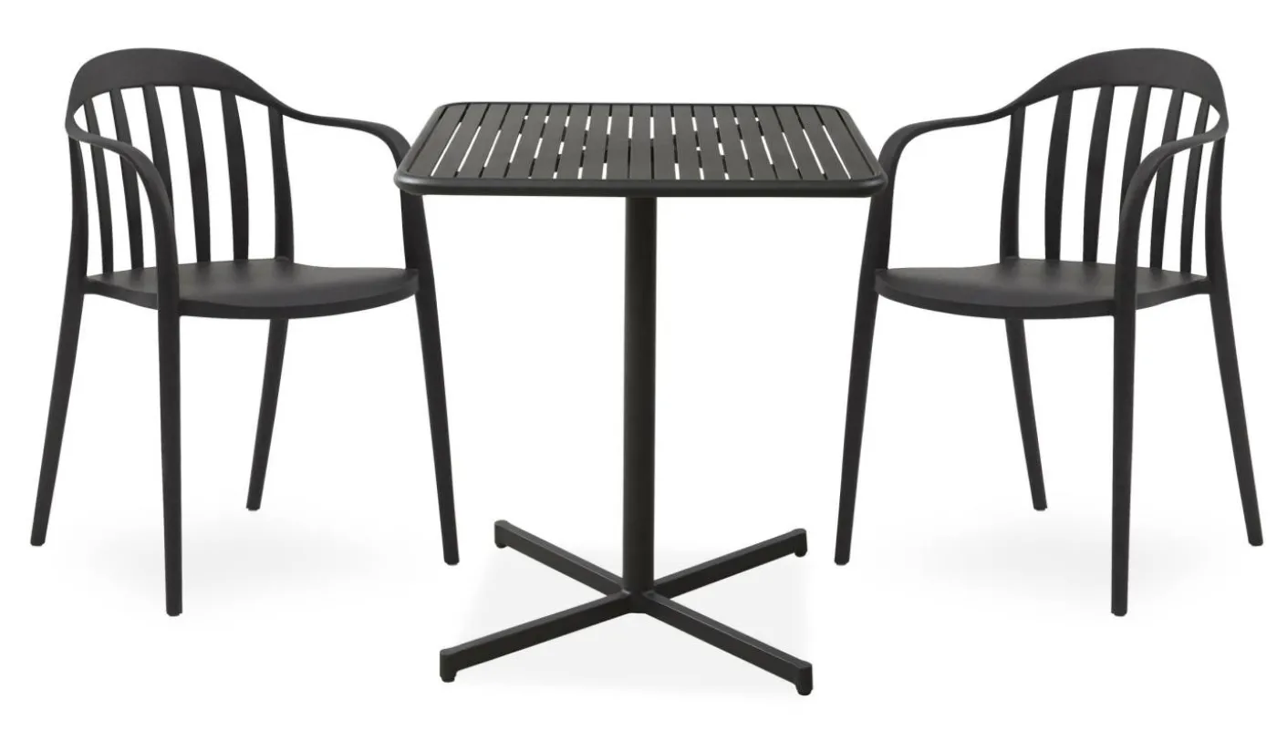 Galia Caféset med 1 bord + 2 stolar svart