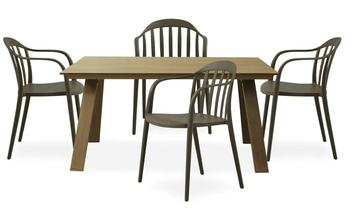 Hollie Trädgårdsset med 1 bord natur + 4 stolar mörkbeige