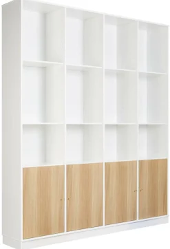 Mistral Classic Vit bokhylla med 8 hyllplan + 4 luckor i ek